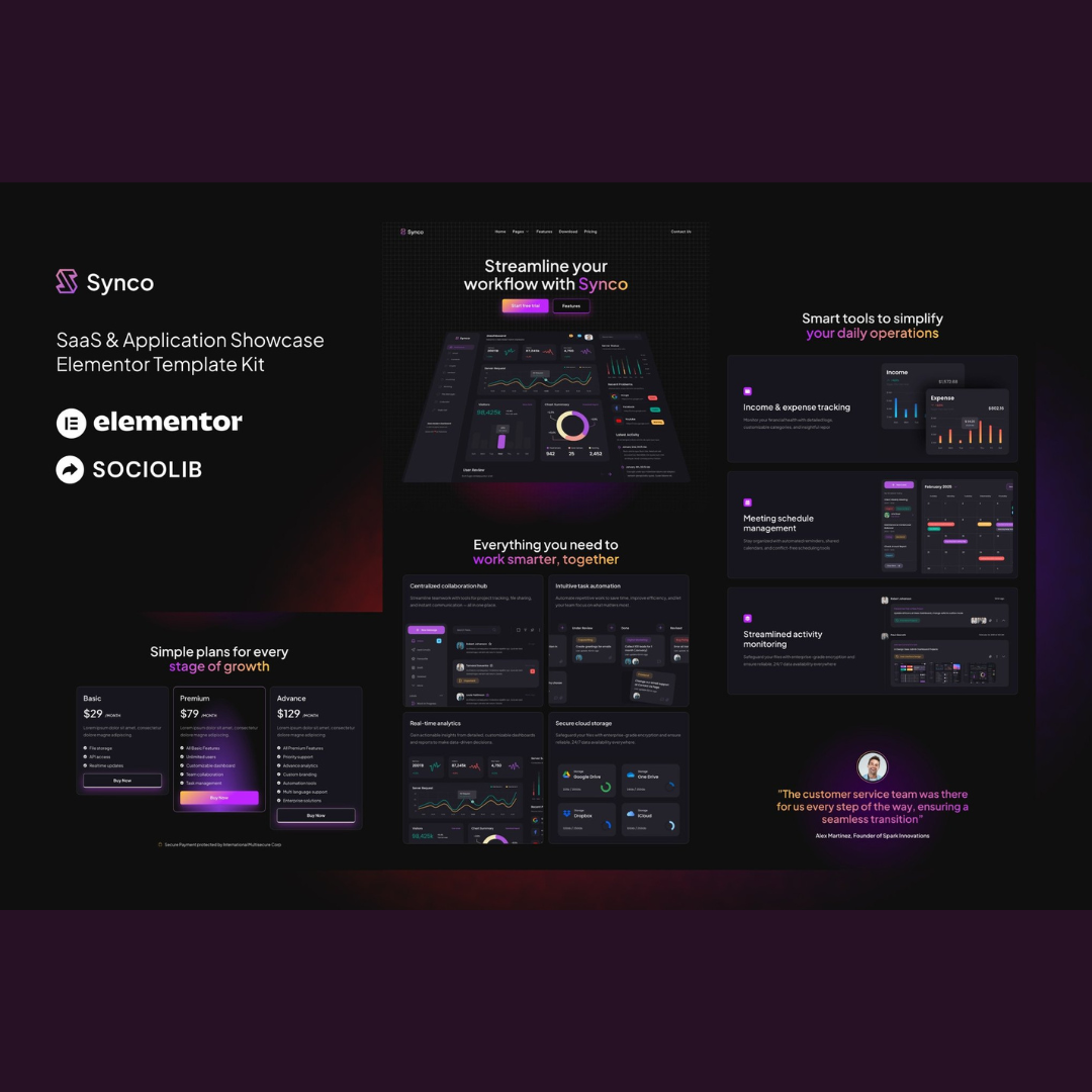 Synco – SaaS and Software Showcase Elementor Template Kit