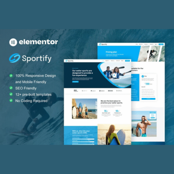Nautic play - Water Sports and surfing Elementor Pro Template kit