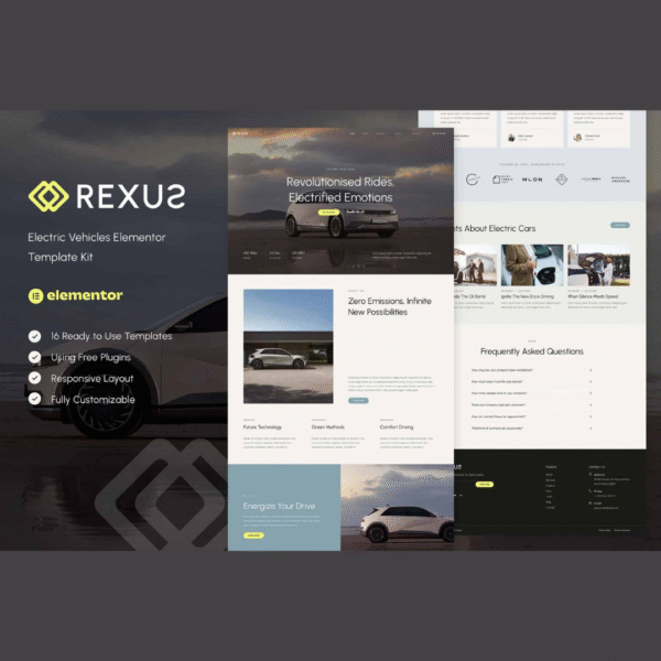 Rexus Electric Vehicles Elementor template kit